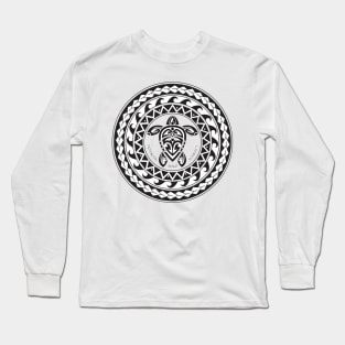 Tribal Turtle Tattoo Mandala Ho'okipa, Maui / B&W Long Sleeve T-Shirt